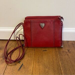 BRIGHTON Women's Crimson Red Pebble Leather Crossbody Organizer Bag Purse EUC